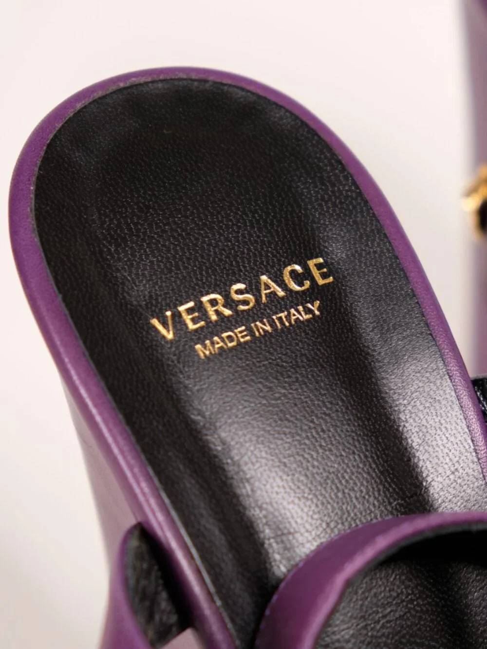 Versace Medusa Studded Platform Wedge Sandals, Royal Purple, size